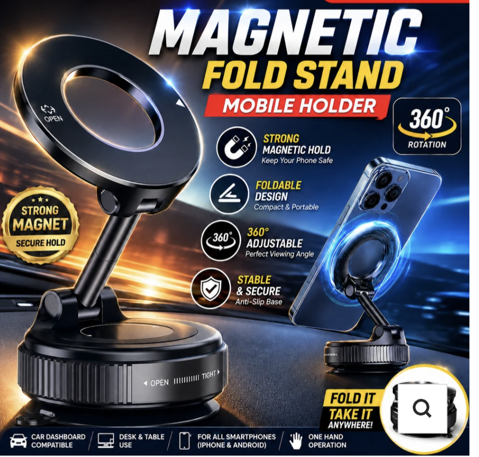 Strong Magnetic Foldable Mobile Holder – 360° Adjustable Aur Compact Design