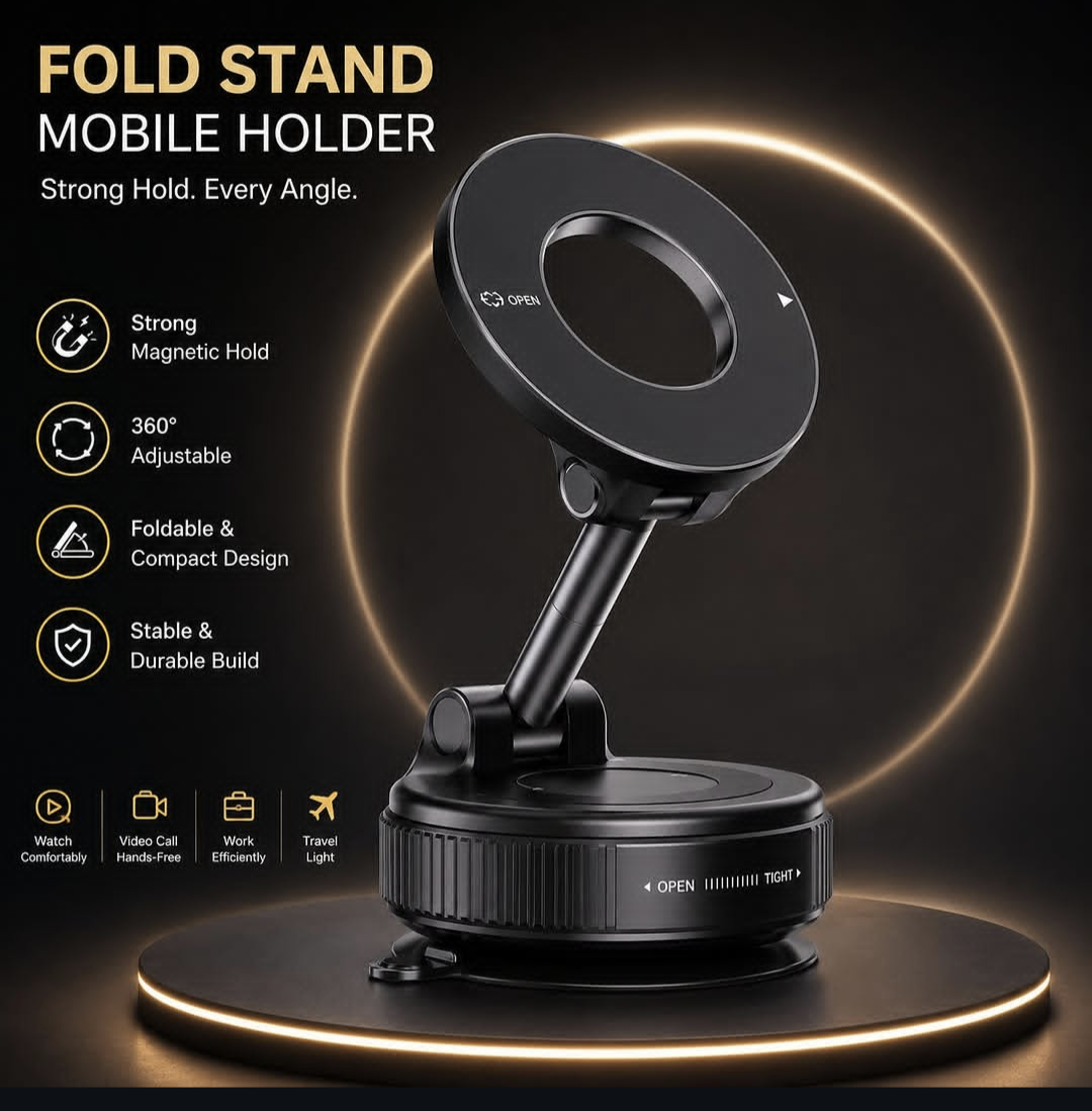 Strong Magnetic Foldable Mobile Holder – 360° Adjustable Aur Compact Design