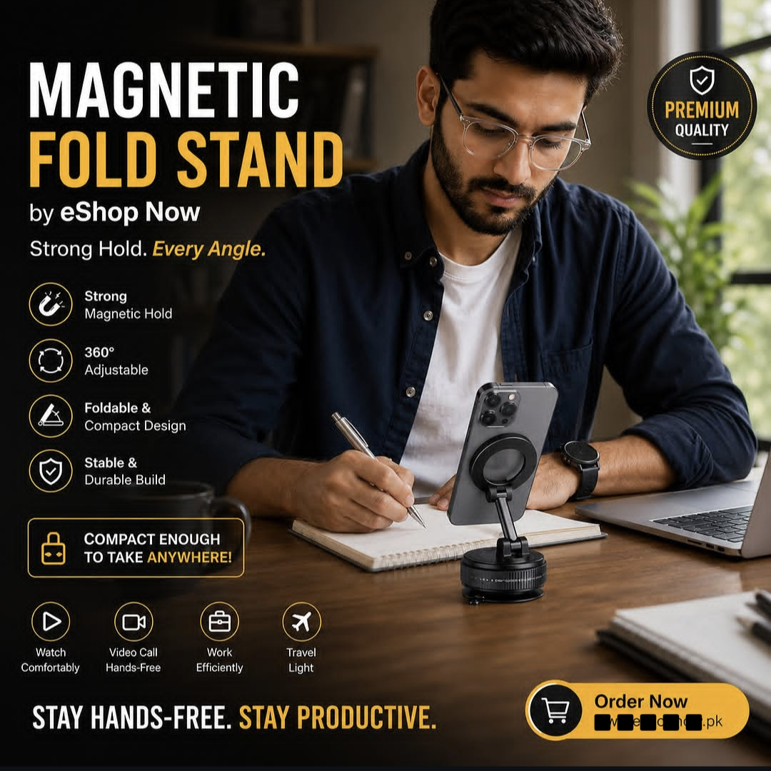 Strong Magnetic Foldable Mobile Holder – 360° Adjustable Aur Compact Design